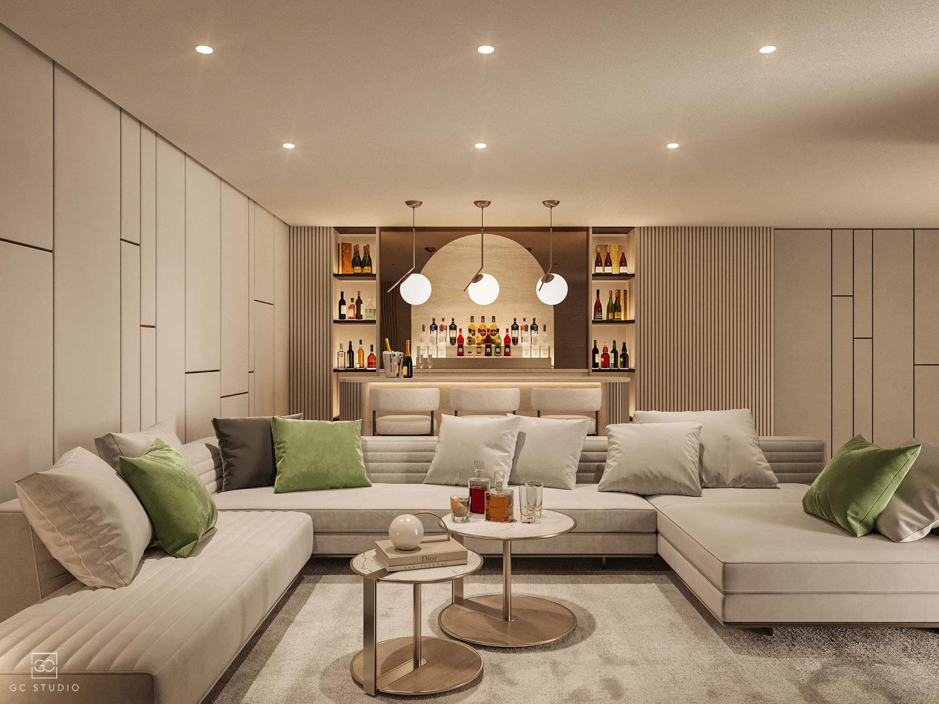 Entertainment room with bar